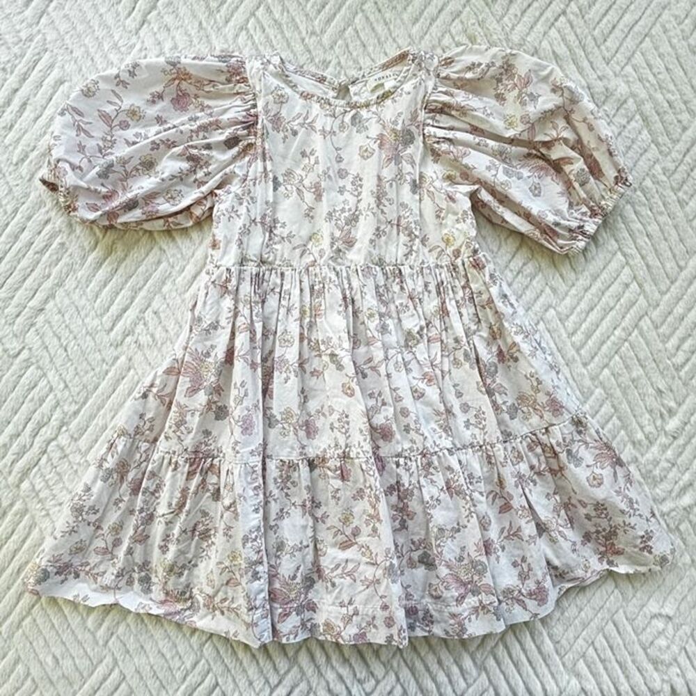 Noralee Girls Size 2 Floral Dress Puff Sleeve Tiered Lined Cottagecore